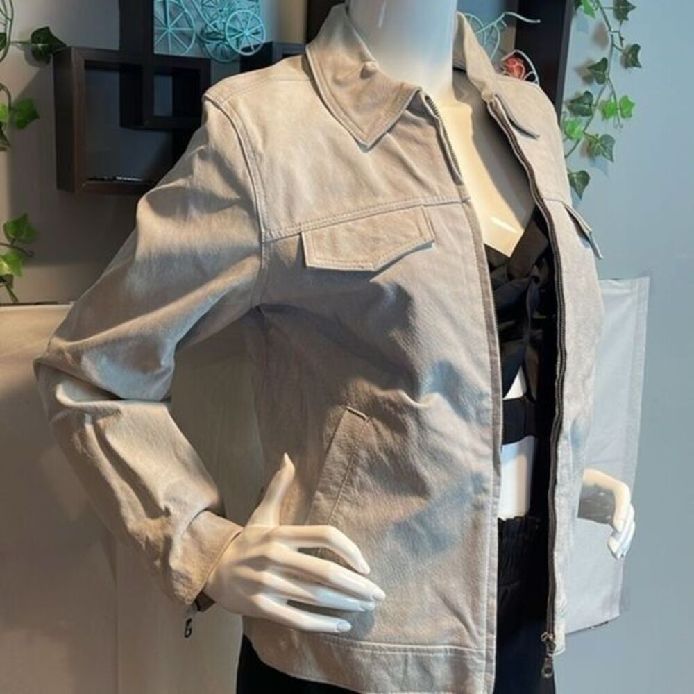 DENIM & CO. Dusty Blue Genuine Leather‎ Suede Zip Jacket Size Small